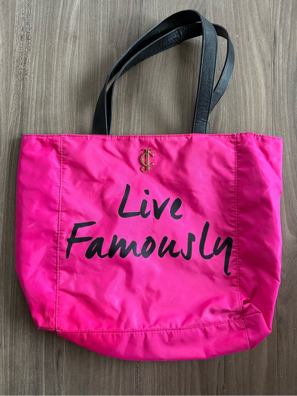 Juicy Couture Hot Pink Tote with Black Straps and Gold Logo